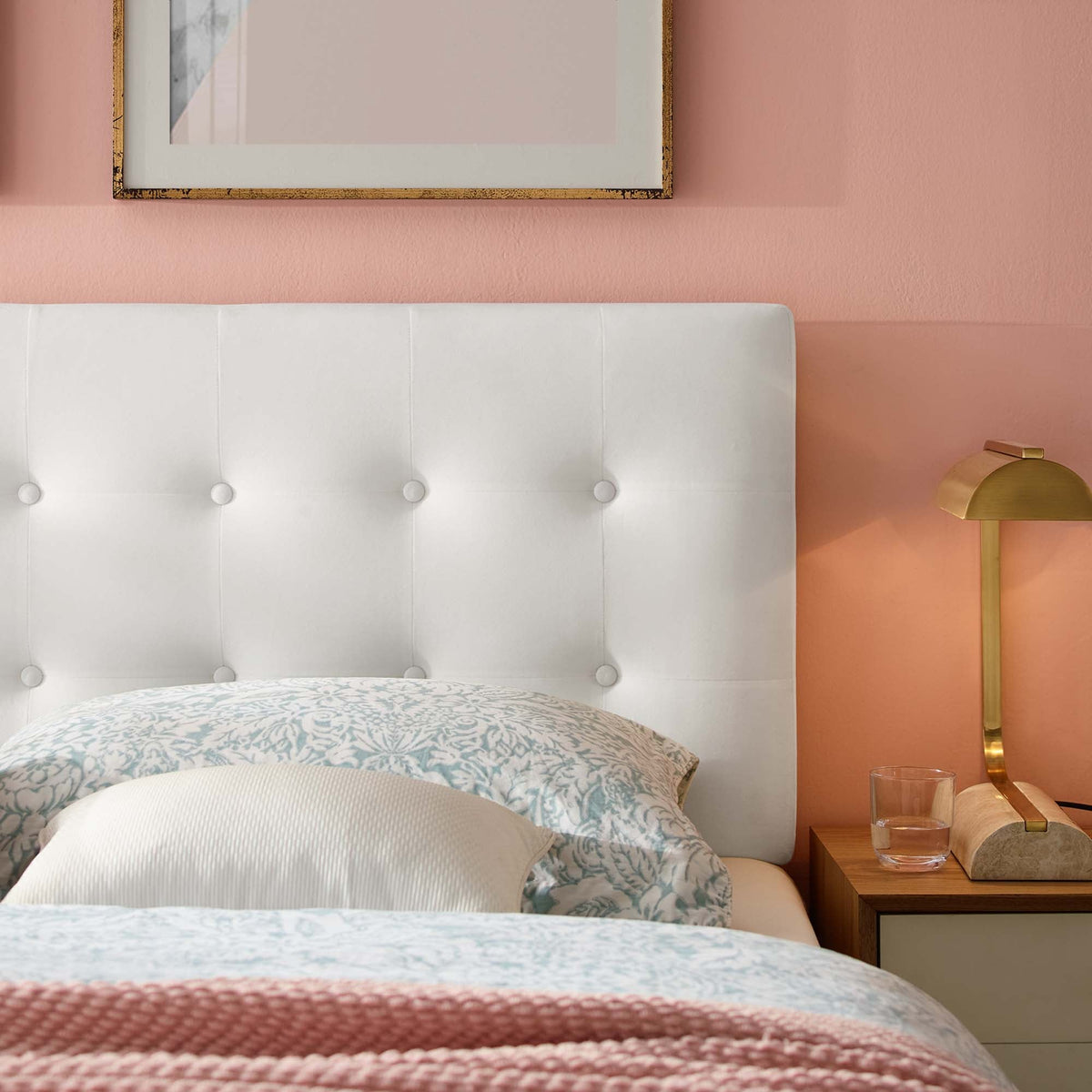 Emily Biscuit Tufted Performance Velvet King Headboard in white with button tufting on Tampa Home & Garden Store