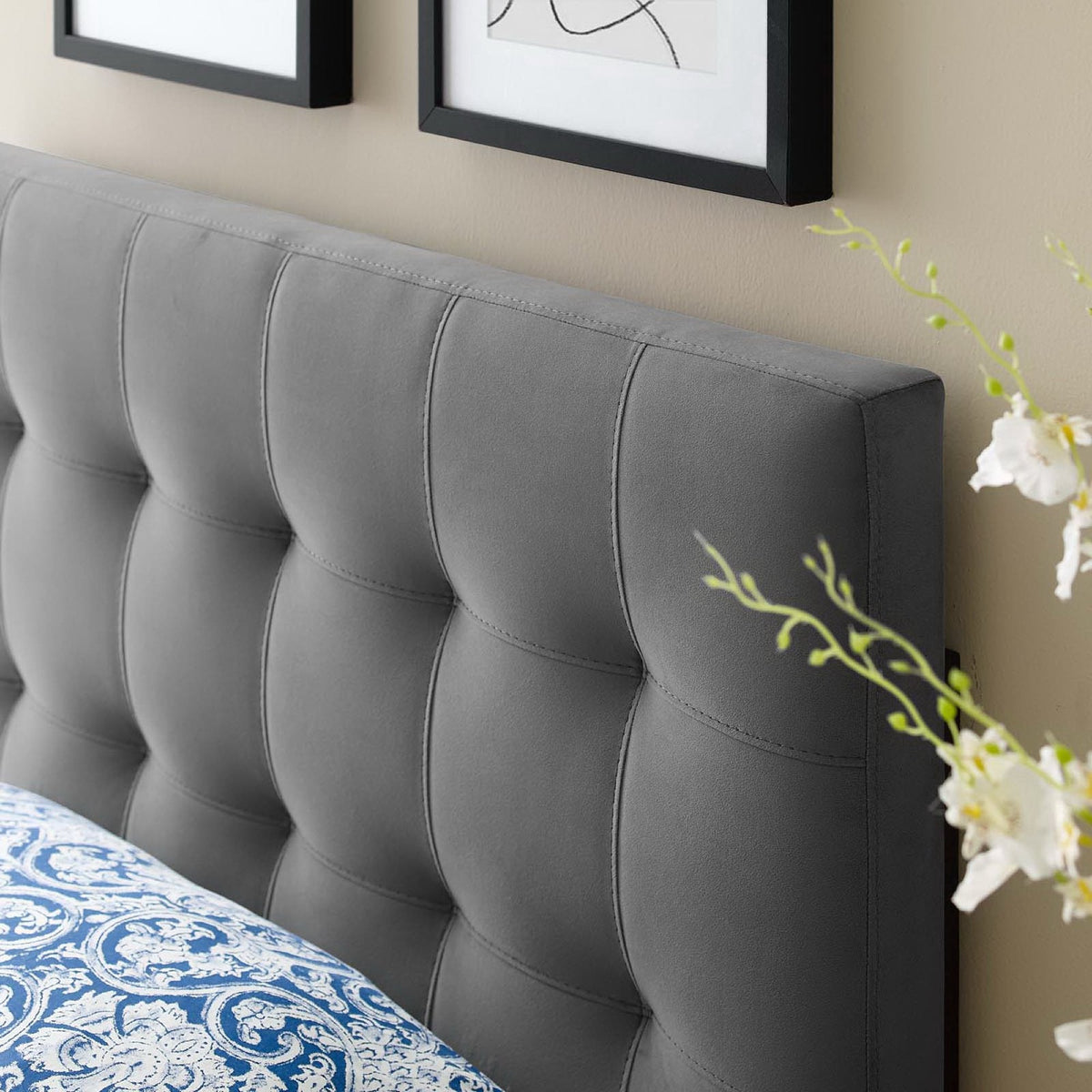 Lily Biscuit Tufted Performance Velvet Headboard in gray by Modway on Tampa Home & Garden Store