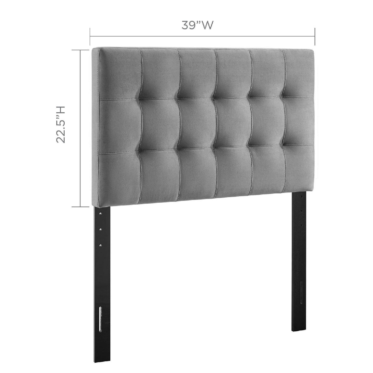 Lily Biscuit tufted performance velvet headboard by Modway in gray with black metal legs on Tampa Home & Garden Store