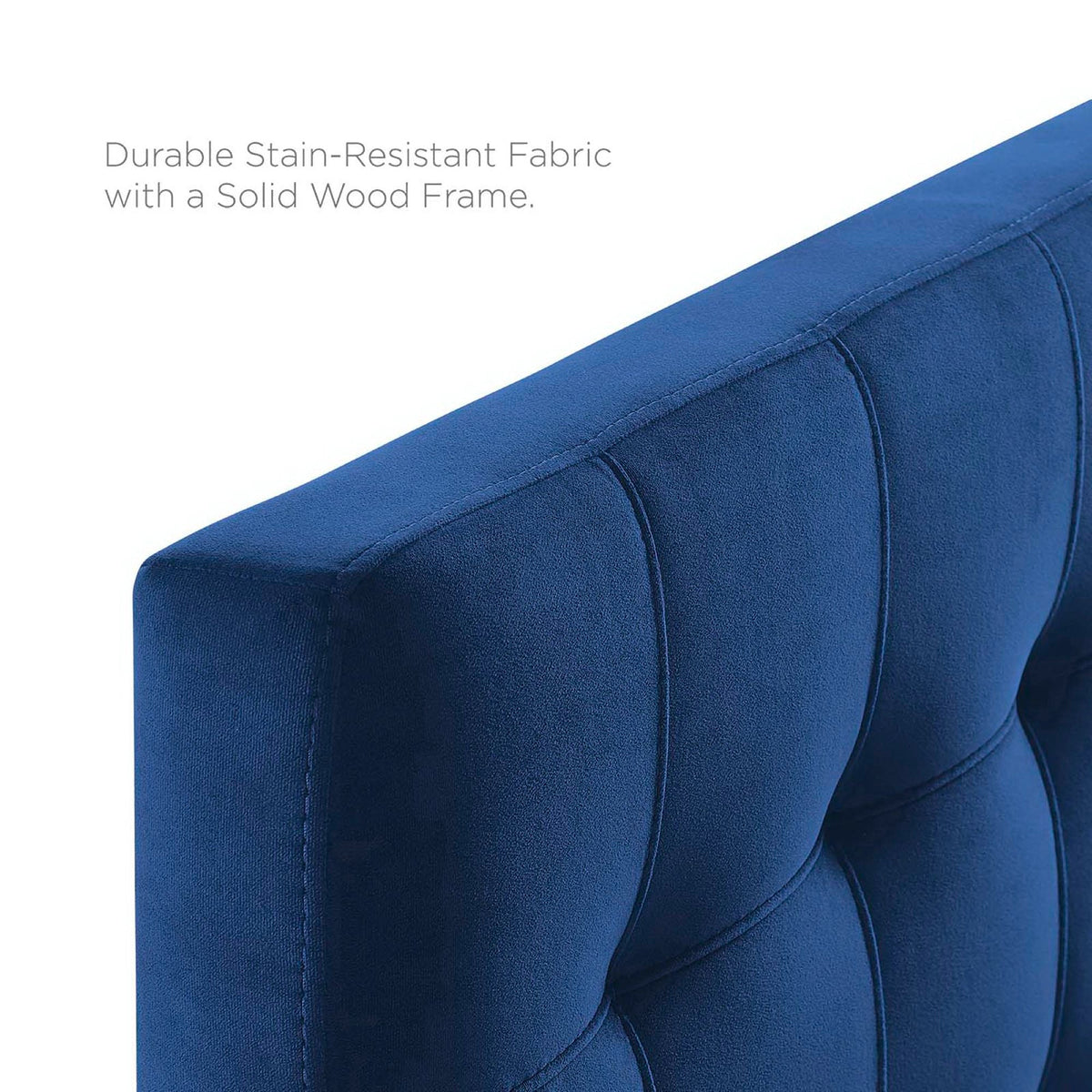 Lily Biscuit Tufted Performance Velvet Headboard in blue velvet with biscuit tufting on Tampa Home & Garden Store