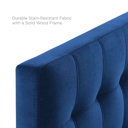 Lily Biscuit Tufted Performance Velvet Headboard in blue velvet with biscuit tufting on Tampa Home & Garden Store