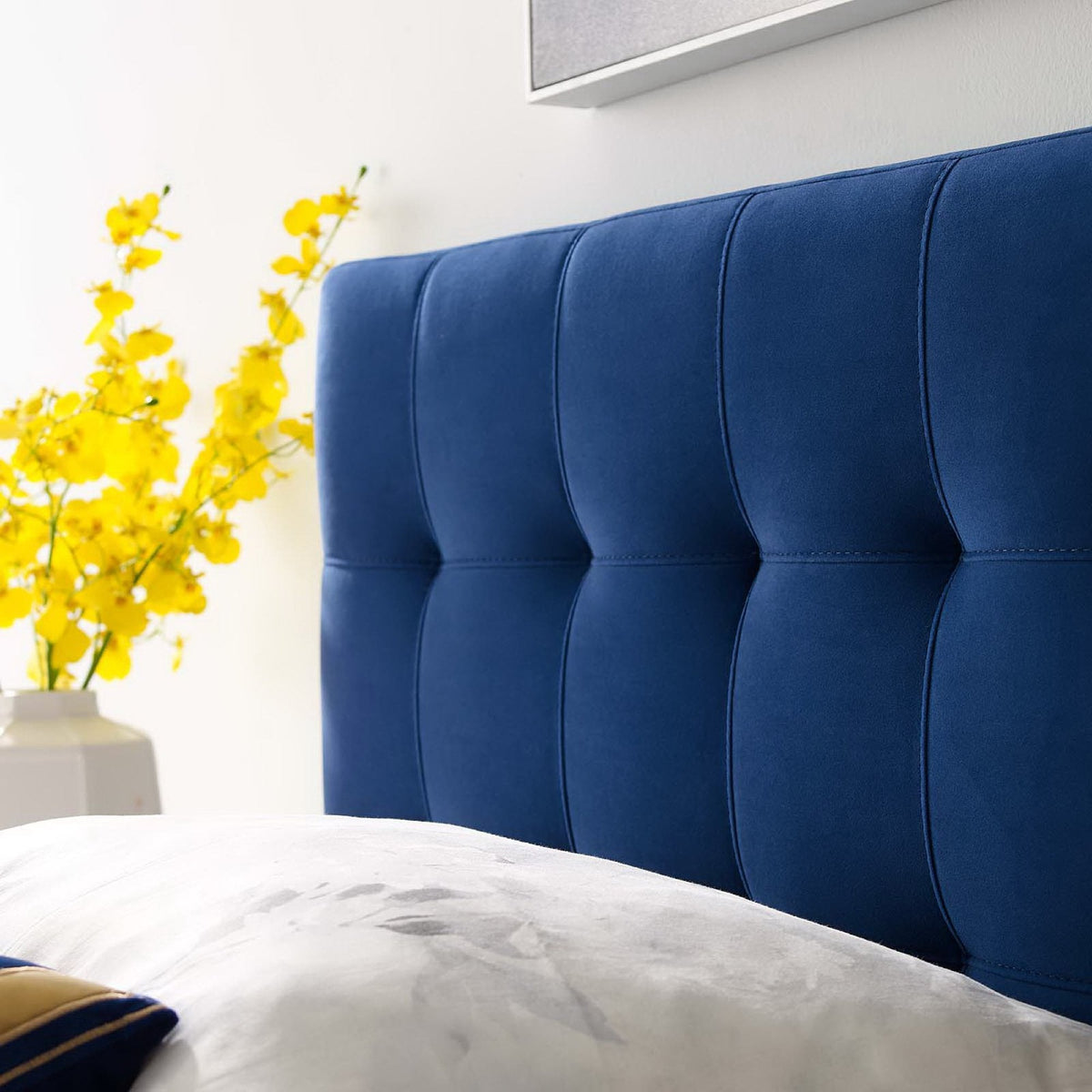 Lily Biscuit Tufted Performance Velvet Headboard in deep blue with vertical channels by Modway on Tampa Home & Garden Store