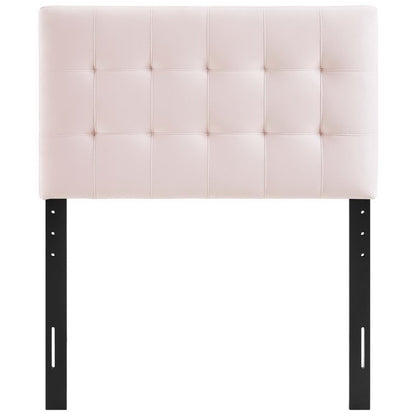 Lily Biscuit Tufted Performance Velvet Headboard blush pink with square tufting on black metal legs on Tampa Home & Garden Store