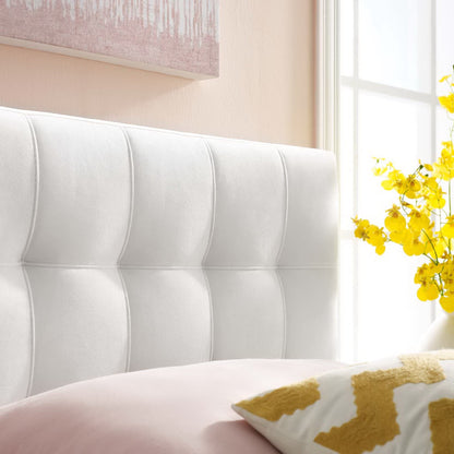 Lily Biscuit Tufted Performance Velvet Headboard by HouseOfZazla, light gray velvet with biscuit tufting on Tampa Home & Garden Store