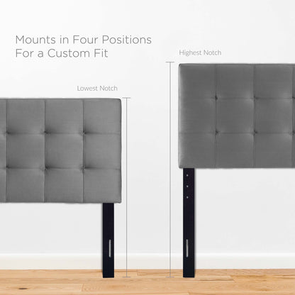 Two Lily Biscuit Tufted Velvet Headboards by Modway, gray tufted velvet with black mounts on Tampa Home & Garden Store