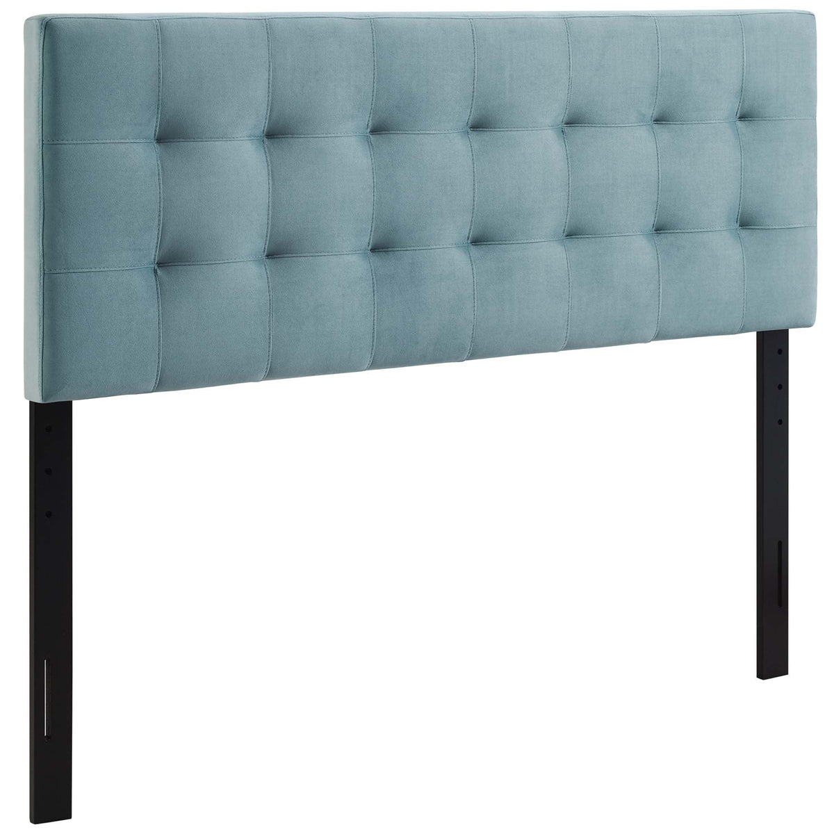 Headboard Lily Biscuit Tufted Velvet in teal with square tufting and black legs HouseOfZazla on Tampa Home & Garden Store