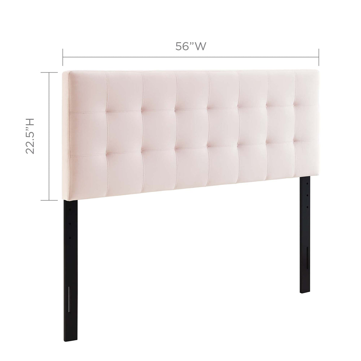 Headboard Lily Biscuit Tufted Velvet by HouseOfZazla in blush pink, tufted panels, metal legs on Tampa Home & Garden Store