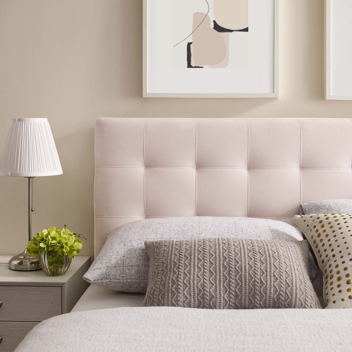 Headboard Lily Biscuit Tufted Performance Velvet by Modway in pale beige HouseOfZazla on Tampa Home & Garden Store