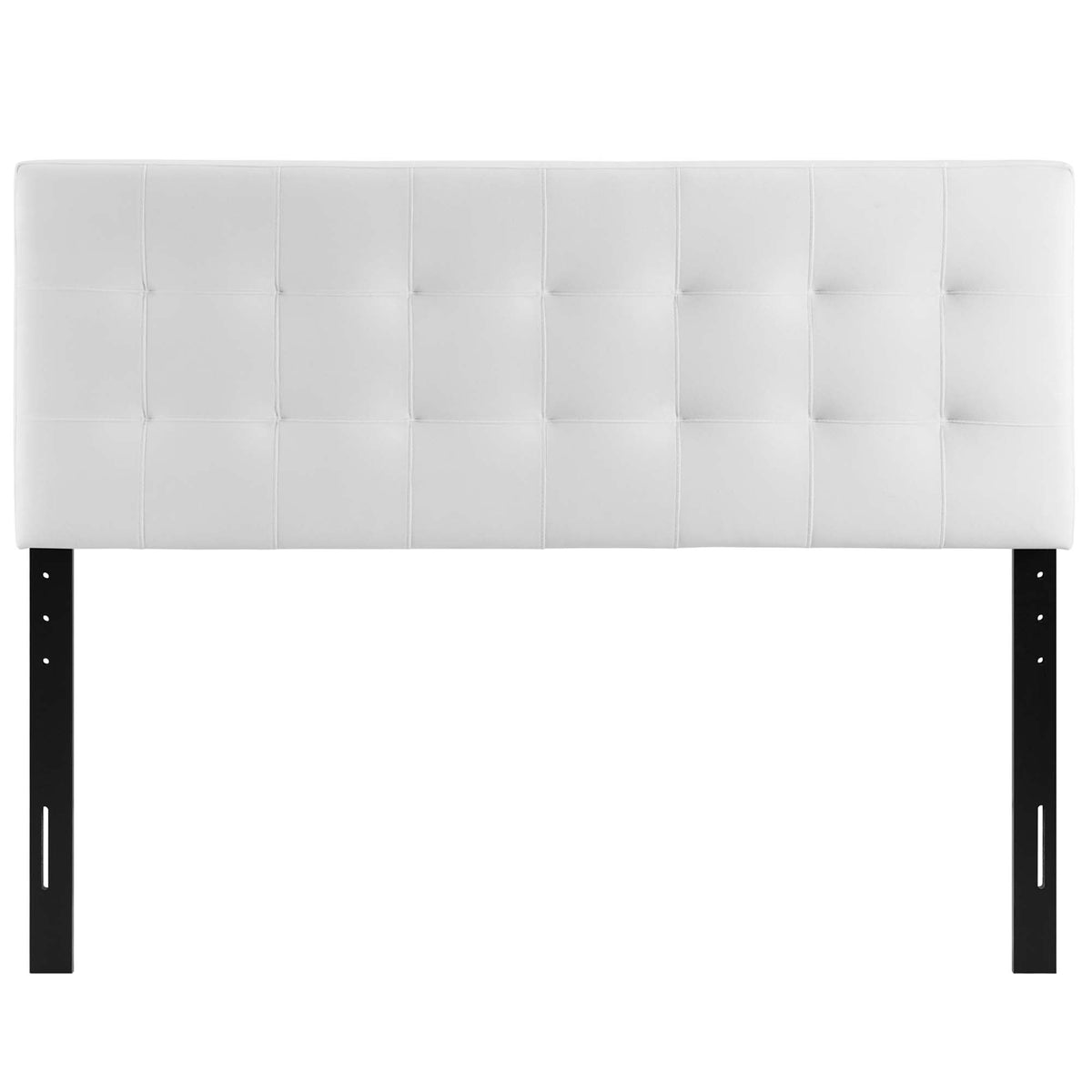 Lily Biscuit tufted headboard in white performance velvet with panels and black metal legs on Tampa Home & Garden Store