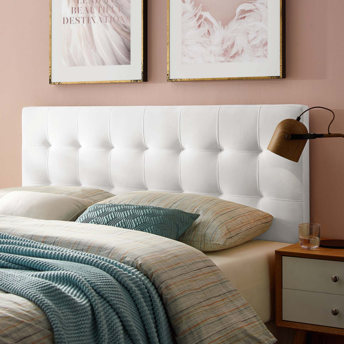 Lily Biscuit Tufted Performance Velvet Headboard in white with square tufting on Tampa Home & Garden Store