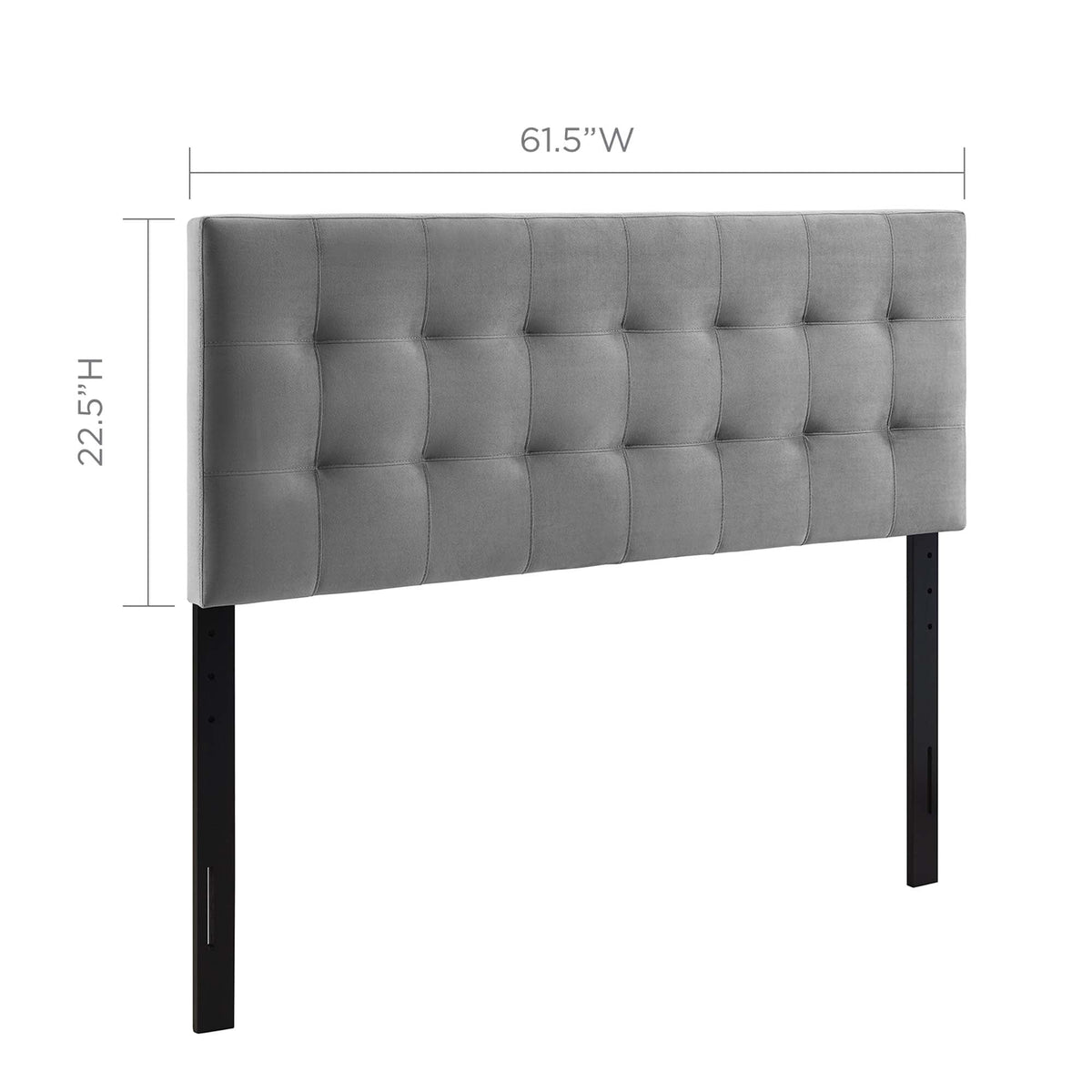 Lily Biscuit Tufted Queen Headboard in grey velvet with tufting and black metal legs by Modway on Tampa Home & Garden Store