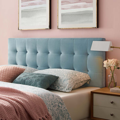 Lily Biscuit Tufted Performance Velvet Queen Headboard in light blue by HouseOfZazla on Tampa Home & Garden Store
