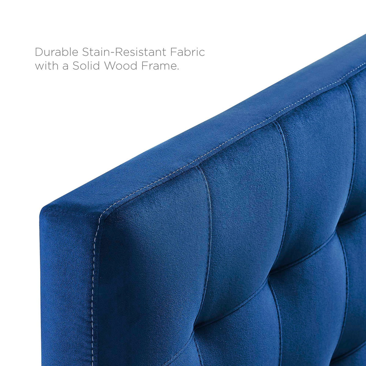 Lily Biscuit Tufted Queen Headboard in blue velvet with stitched seams by HouseOfZazla on Tampa Home & Garden Store
