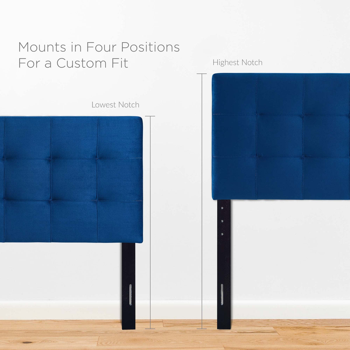 Lily Biscuit Tufted Velvet Queen Headboard blue with biscuit tufting by HouseOfZazla, 2 shown on Tampa Home & Garden Store