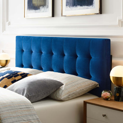 Lily Biscuit Tufted Performance Velvet Queen Headboard royal blue with tufted stitching on Tampa Home & Garden Store