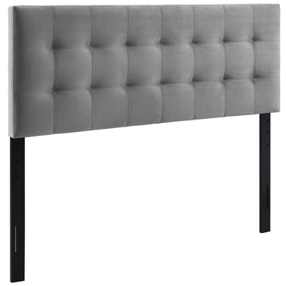Lily Biscuit Tufted Velvet Headboard gray with square tufting and legs by HouseOfZazla on Tampa Home & Garden Store