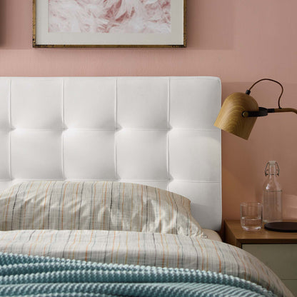 Lily Biscuit Tufted Performance Velvet Headboard by Modway, white upholstered against pink wall on Tampa Home & Garden Store