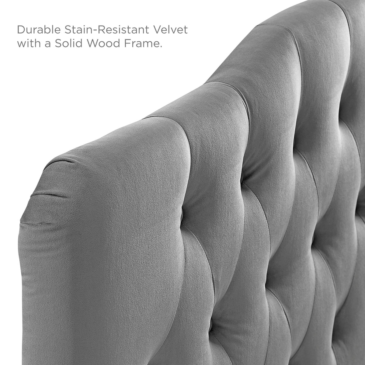 Annabel Diamond Tufted King Headboard in gray performance velvet with wood frame on Tampa Home & Garden Store