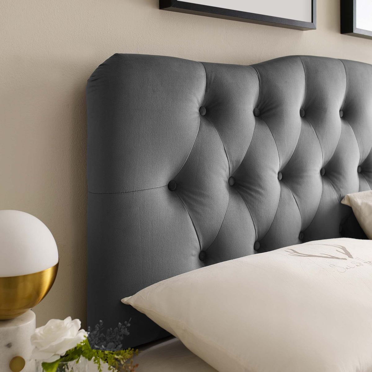Annabel Diamond Tufted King Headboard in gray velvet with tufting on Tampa Home & Garden Store