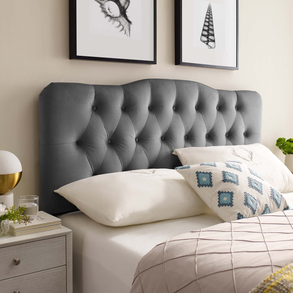 Annabel Diamond Tufted King Headboard in gray performance velvet by Modway on Tampa Home & Garden Store