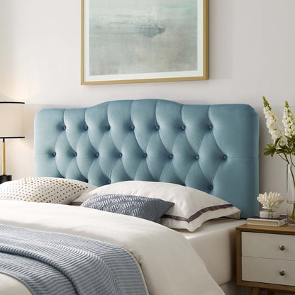Annabel Diamond Tufted Performance Velvet King Headboard in blue with diamond tufting on Tampa Home & Garden Store