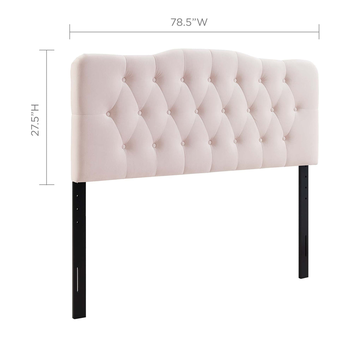 Annabel Diamond Tufted Velvet King Headboard, blush pink, tufting, black metal legs on Tampa Home & Garden Store