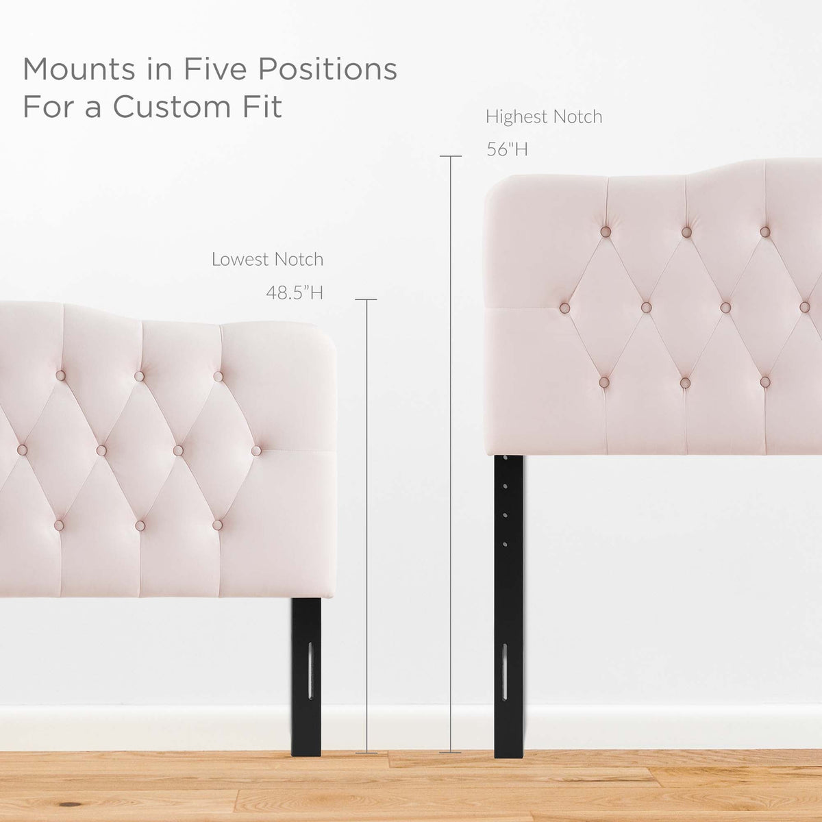 Annabel Diamond Tufted King Headboard in blush performance velvet with diamond tufting on Tampa Home & Garden Store