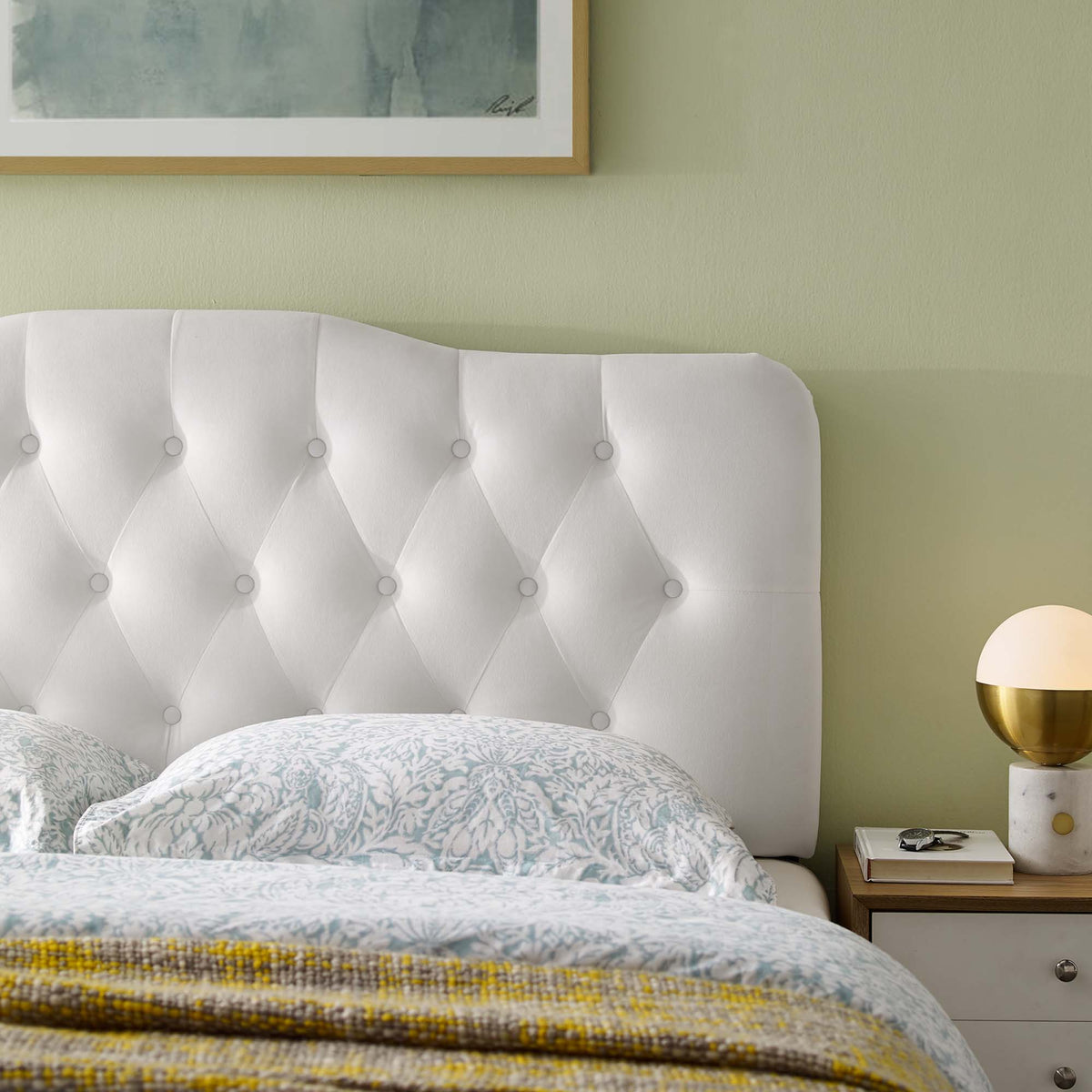 Annabel Diamond Tufted King Headboard in white performance velvet by Modway, HouseOfZazla on Tampa Home & Garden Store
