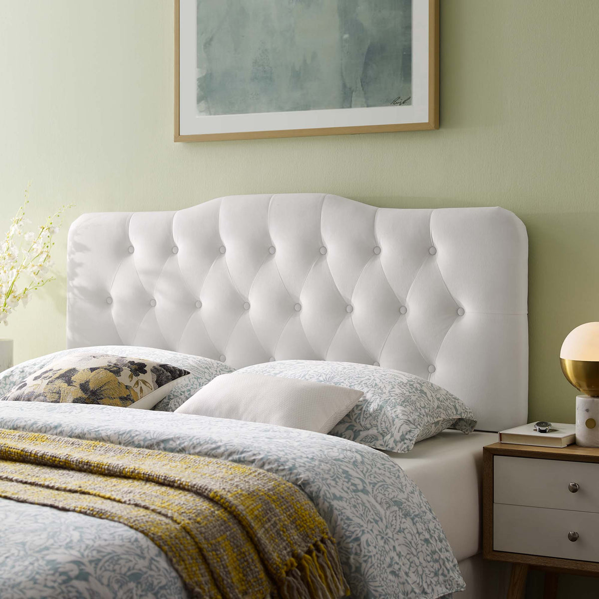 Annabel Diamond Tufted King Headboard in white performance velvet by Modway on Tampa Home & Garden Store
