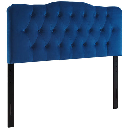 Annabel Diamond Tufted Headboard Queen, royal blue velvet with diamond tufting, metal legs on Tampa Home & Garden Store