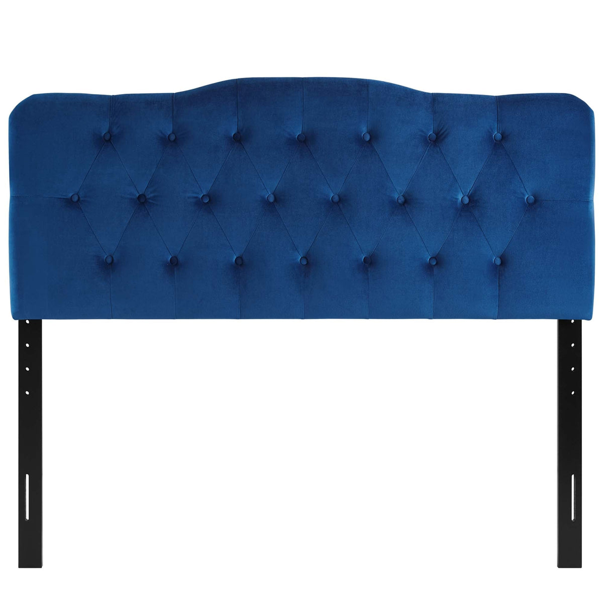 Annabel Diamond Tufted Queen Headboard in deep blue velvet with diamond tufting and legs on Tampa Home & Garden Store