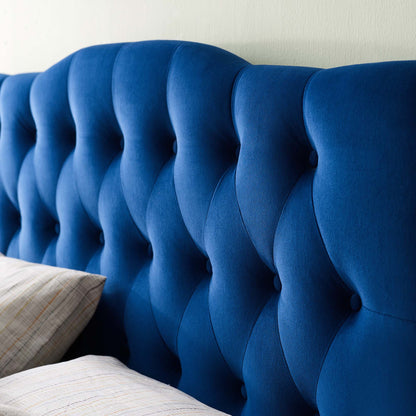 Annabel Diamond Tufted Queen Headboard in rich blue performance velvet by HouseOfZazla on Tampa Home & Garden Store