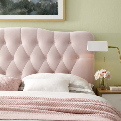 Annabel Diamond Tufted Performance Velvet Queen Headboard in soft pink with diamond tufting on Tampa Home & Garden Store