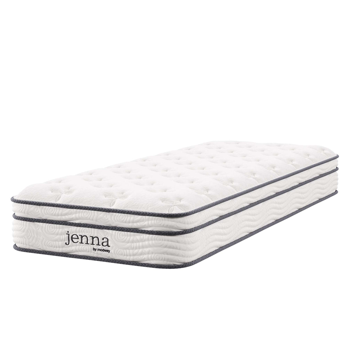 Twin Jenna innerspring foam mattress by Modway, white quilted top with gray piping (2-pack) on Tampa Home & Garden Store