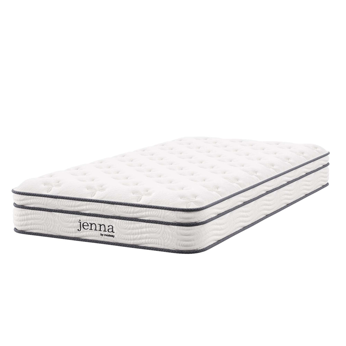Jenna 8in Innerspring and Foam Twin Mattress by Modway in white quilted cover with gray piping on Tampa Home & Garden Store