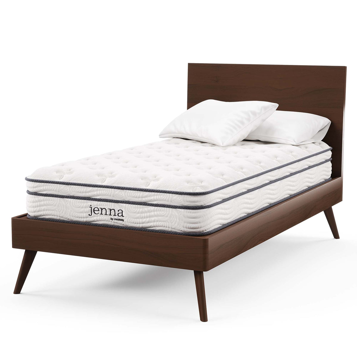 Jenna 8in Innerspring and Foam Twin Mattress by Modway on brown wood bed frame on Tampa Home & Garden Store
