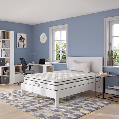 Jenna 8in Innerspring Foam Mattress Twin by Modway on white bed in blue room on Tampa Home & Garden Store