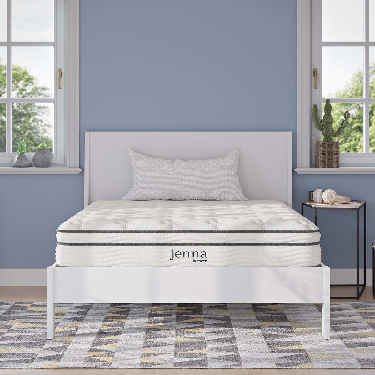 Jenna 8-inch innerspring and foam twin mattress by Modway, white tufted top on side on Tampa Home & Garden Store