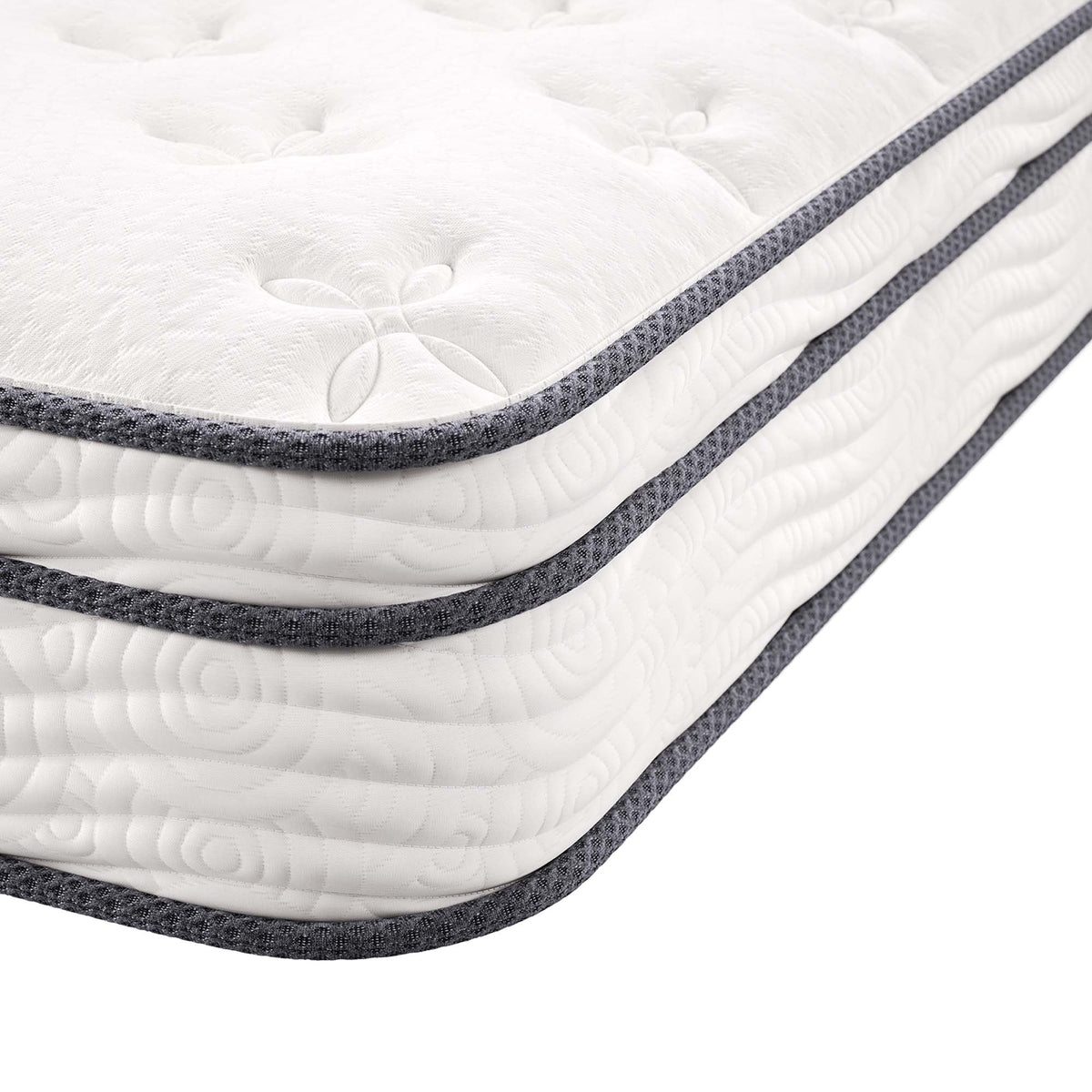 Twin Jenna 8in innerspring-foam mattress white quilted cover with gray piping HouseOfZazla on Tampa Home & Garden Store