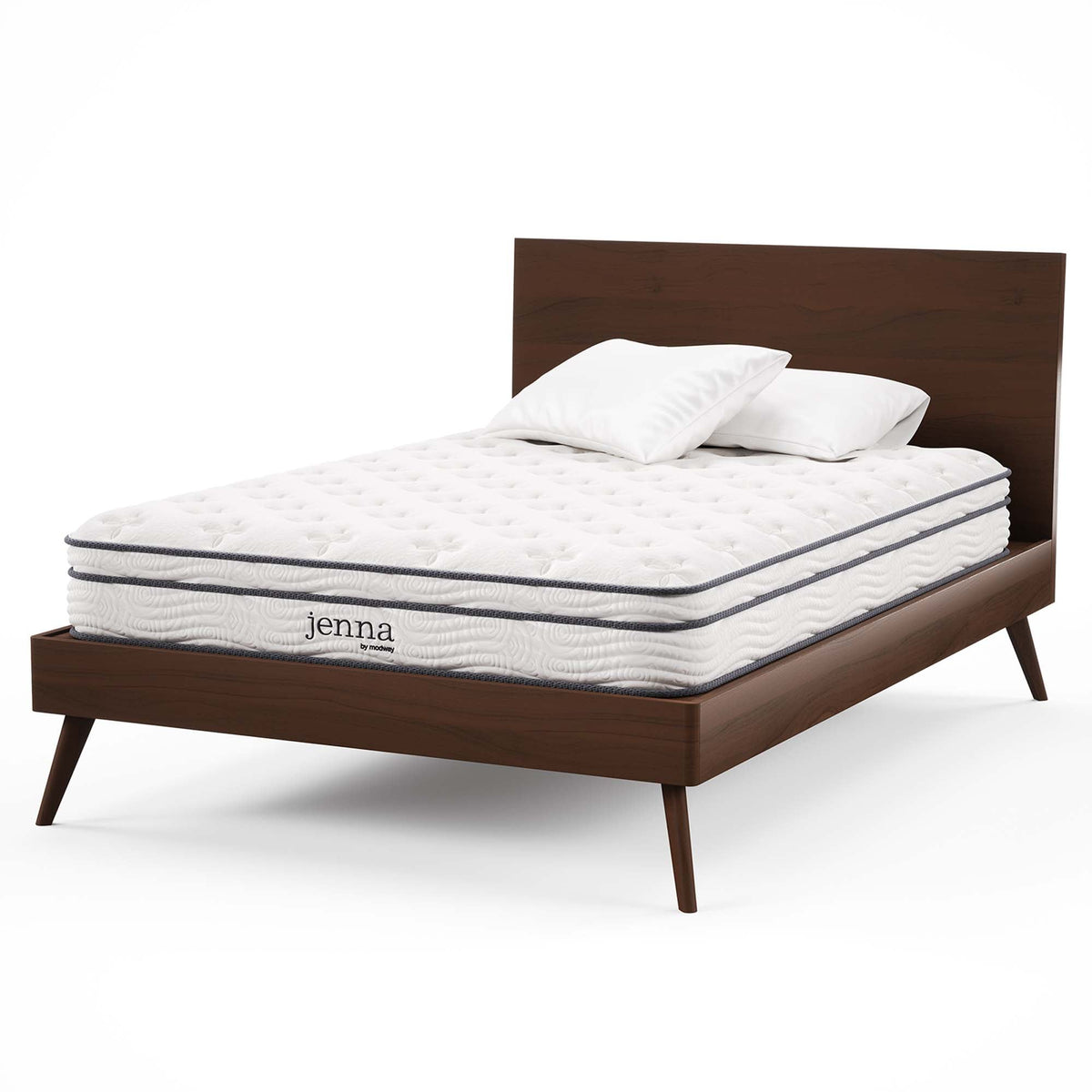 Twin Jenna 8in innerspring foam mattress by Modway on dark wood bed frame on Tampa Home & Garden Store