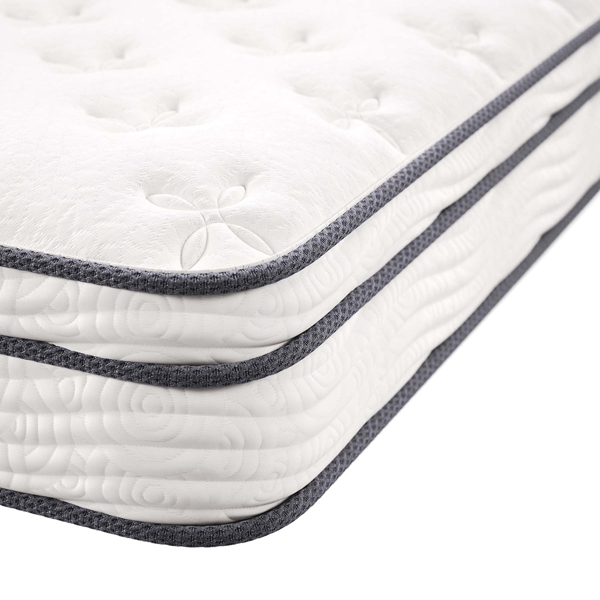 Jenna 8in innerspring foam mattress Twin white quilted cover with gray trim HouseOfZazla on Tampa Home & Garden Store