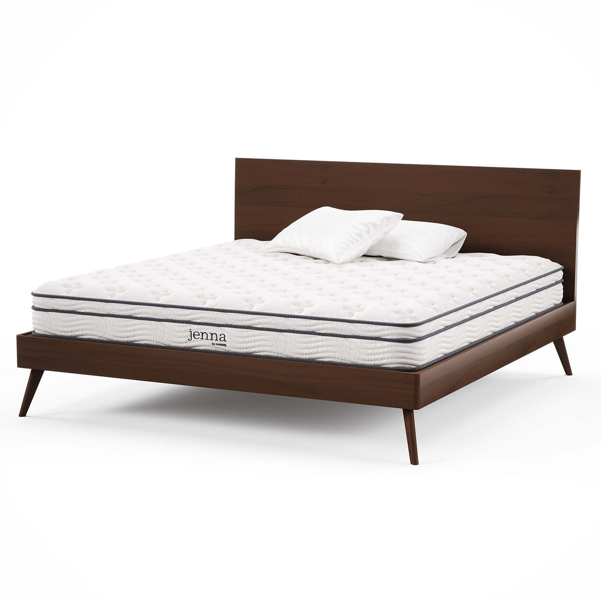 Jenna 8in innerspring foam twin mattress Modway on dark wood bed with white mattress on Tampa Home & Garden Store