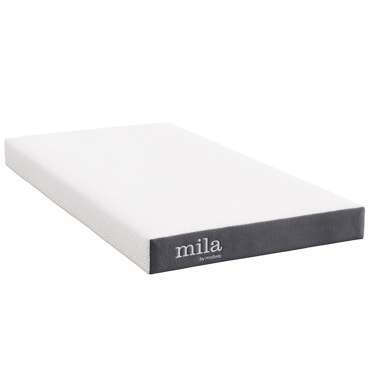 Mila 6 inch narrow twin mattress with white textured cover and Modway box on Tampa Home & Garden Store