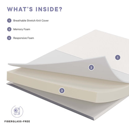 Mila 6in Narrow Twin Mattress by Modway, cross-section shows knit cover and 3 foam layers on Tampa Home & Garden Store