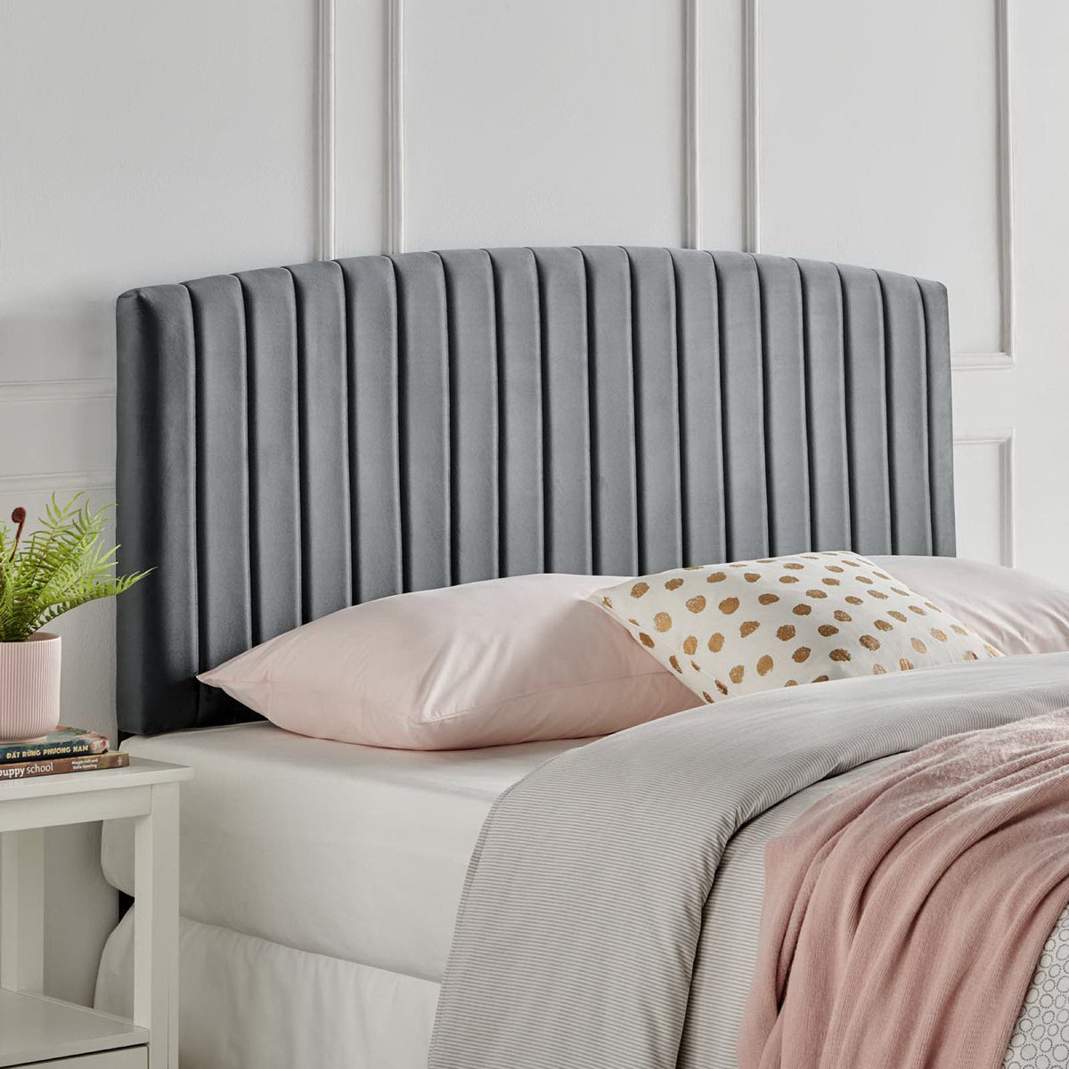 Rebecca Performance Velvet Twin Headboard by Modway in gray velvet vertical channel tufting on Tampa Home & Garden Store