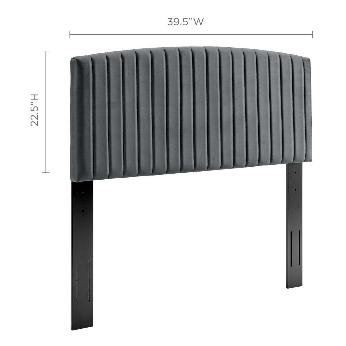 Rebecca Performance Velvet Twin Headboard gray tufted vertical channels with black legs on Tampa Home & Garden Store