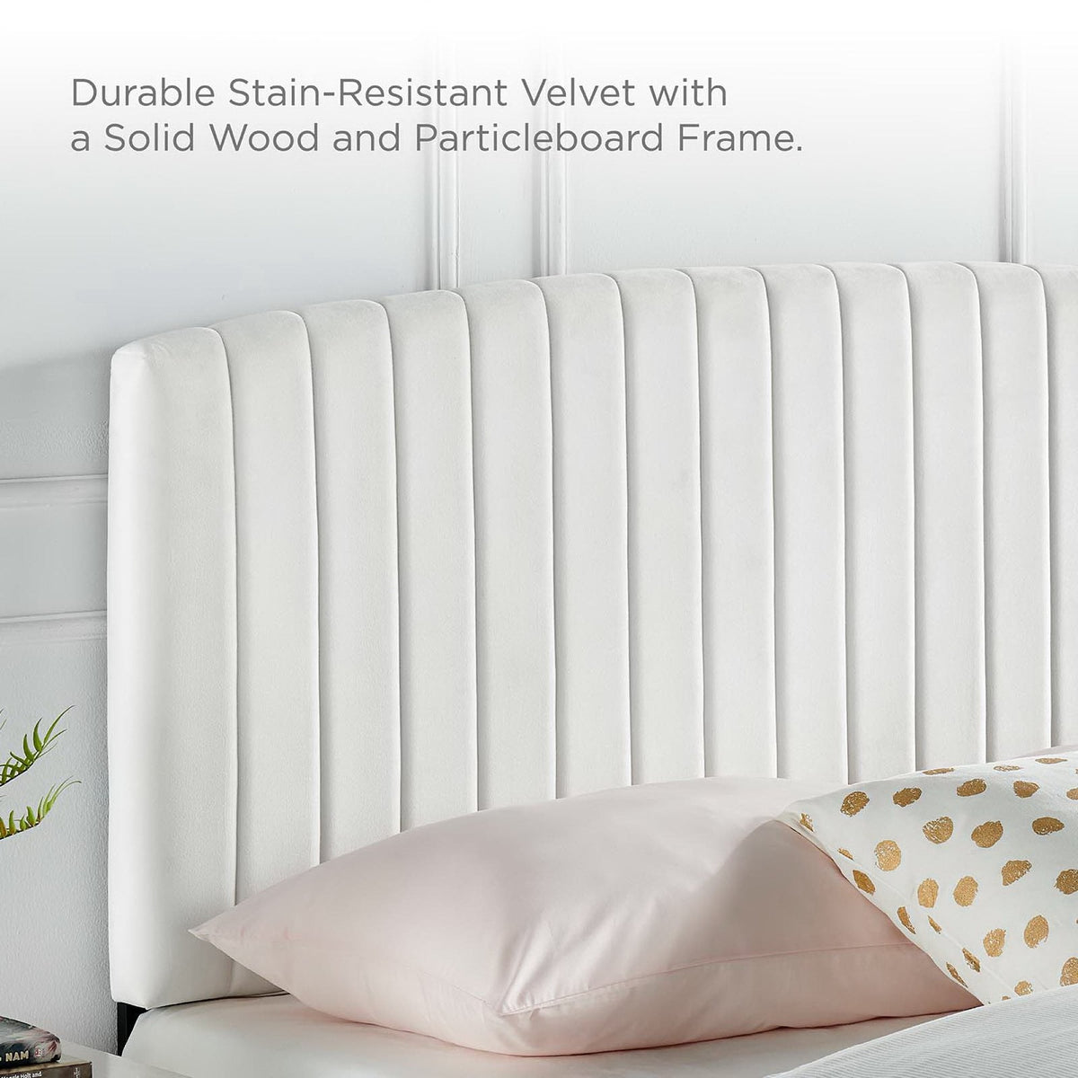 Rebecca Performance Velvet Twin Headboard by Modway in white velvet with solid wood frame on Tampa Home & Garden Store