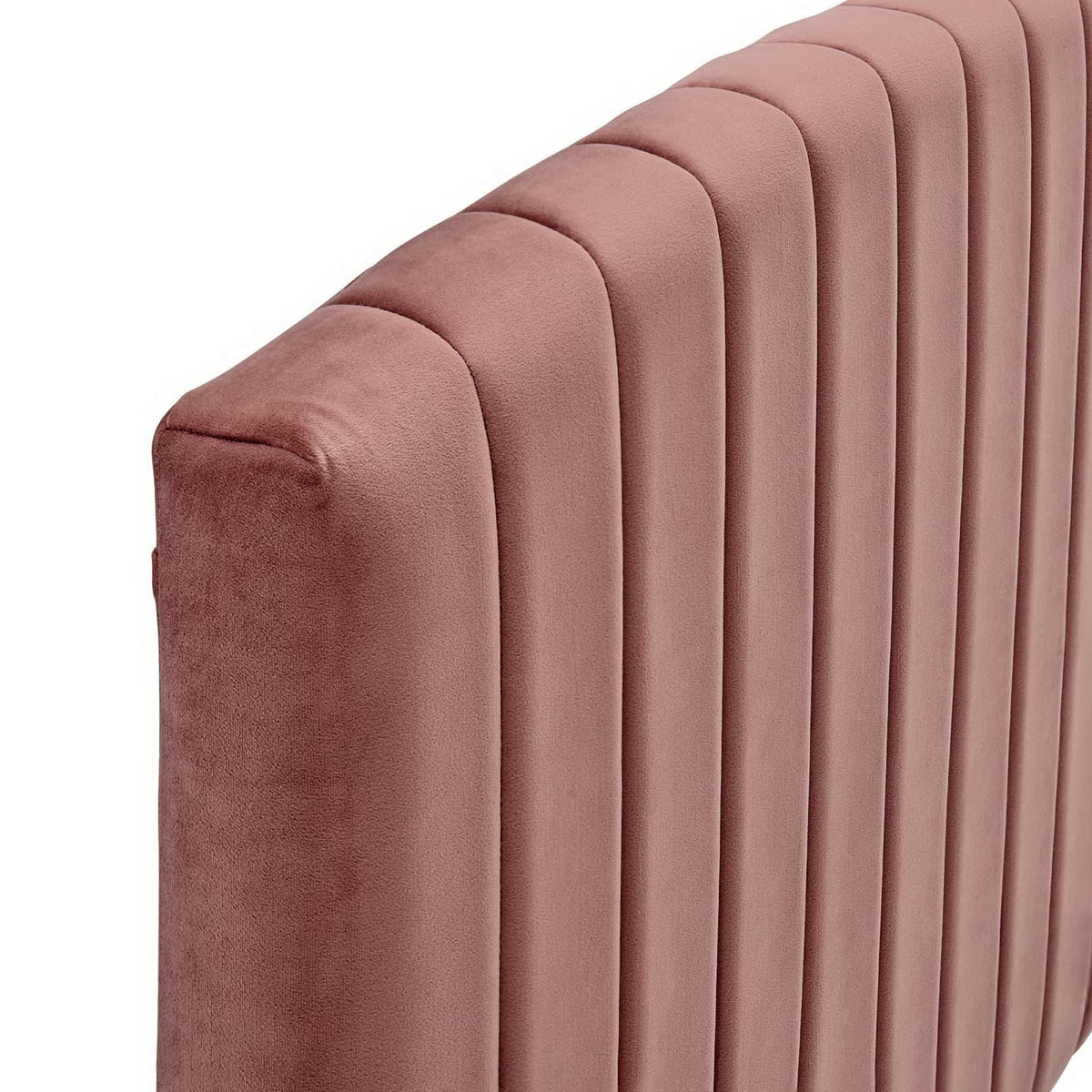 Rebecca Performance Velvet Full/Queen Headboard in blush pink velvet with vertical tufting on Tampa Home & Garden Store