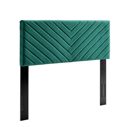 Alyson Angular Channel Tufted Velvet Headboard in teal with channel tufting and black metal legs on Tampa Home & Garden Store
