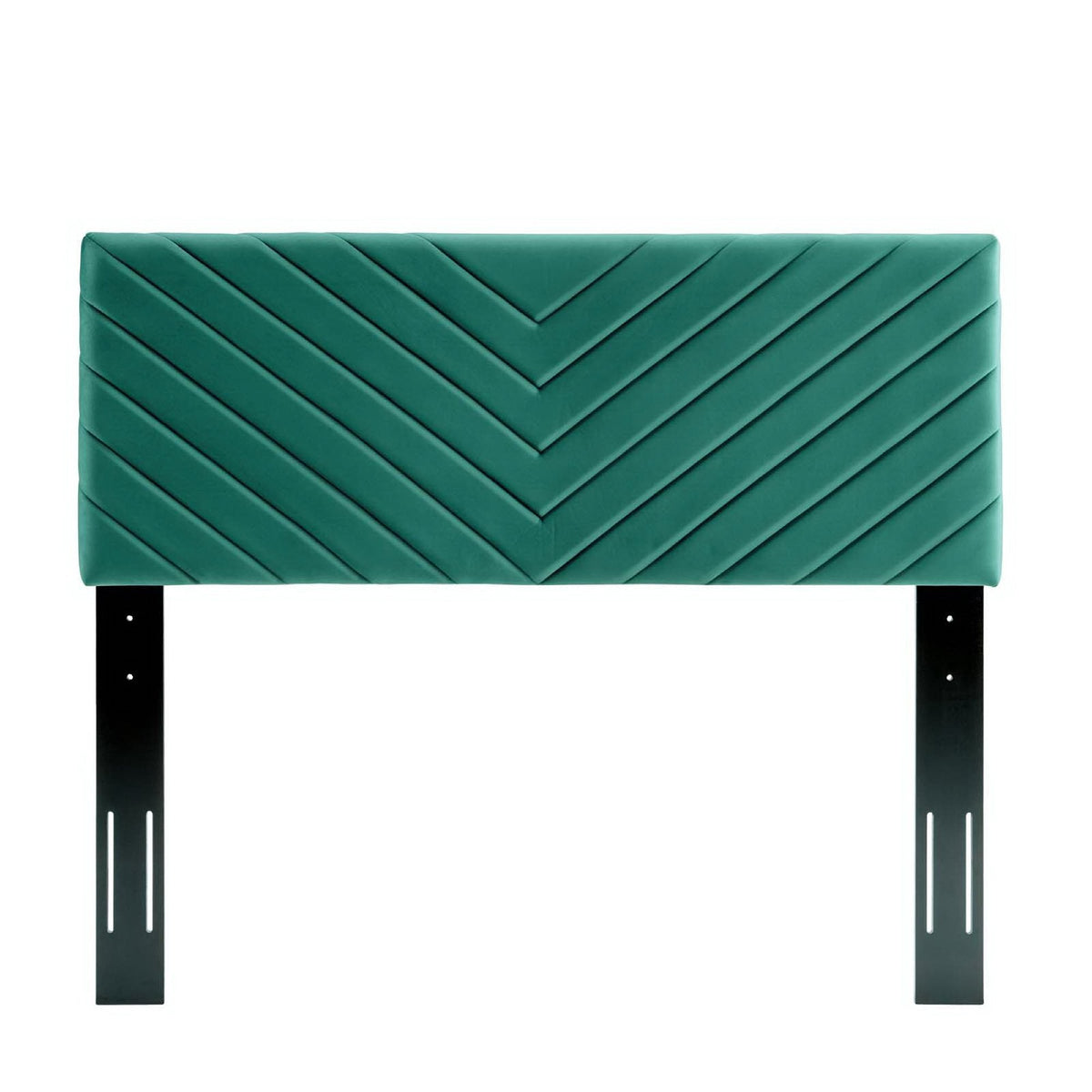 Alyson Angular Channel Tufted Velvet Headboard in teal with chevron tufting and metal legs on Tampa Home & Garden Store